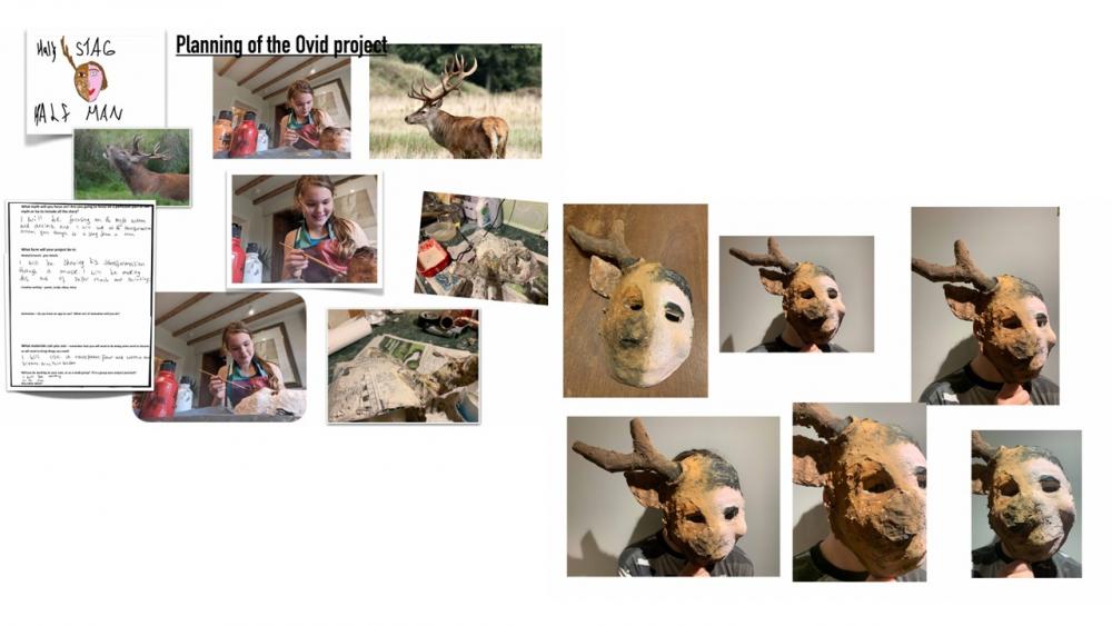 Images showing planning for and construction of Acteon mask.